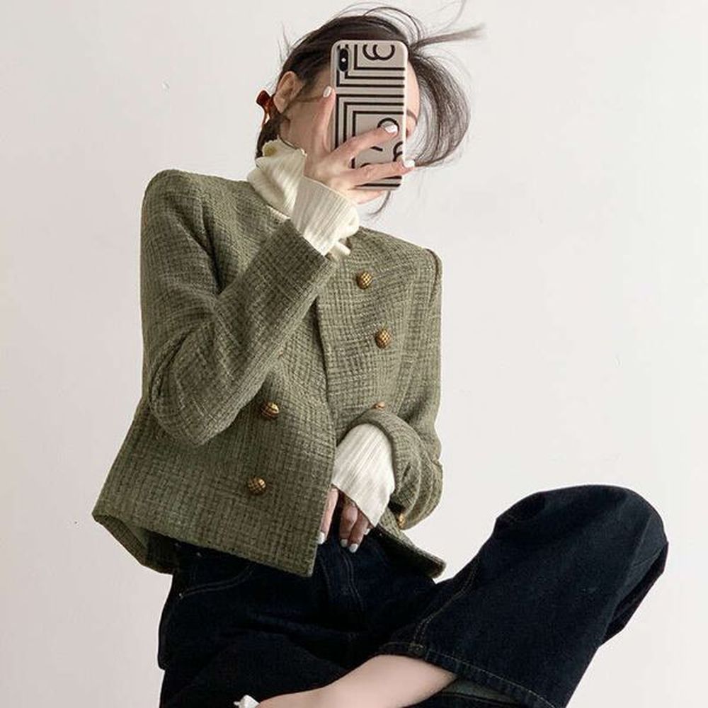 xiaoxiangfeng coarse tweed jacket small stature autumn outfit new