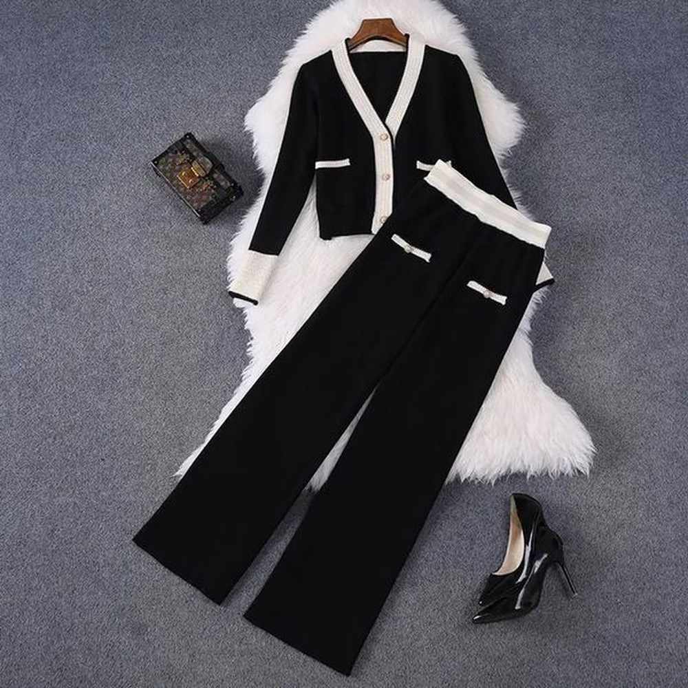 xiaoxiangfeng knitwear outfits spring autumn fashion knitted cardigan wide leg