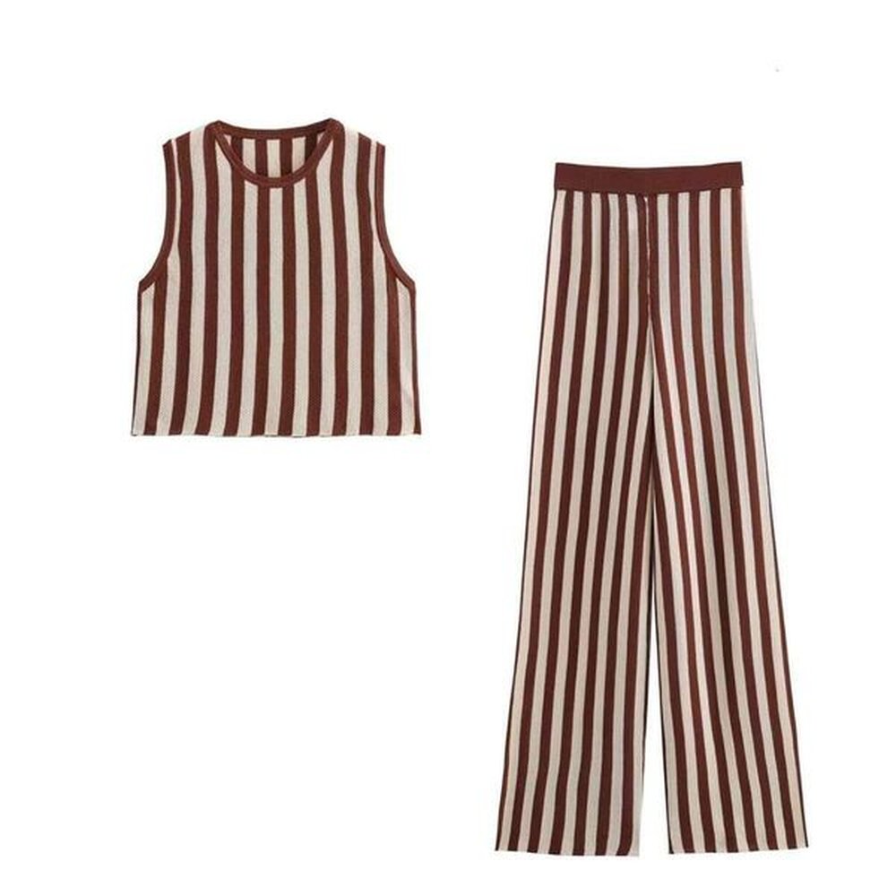 xiaoxiangfeng socialite knitted fashion suit womens striped top casual wide