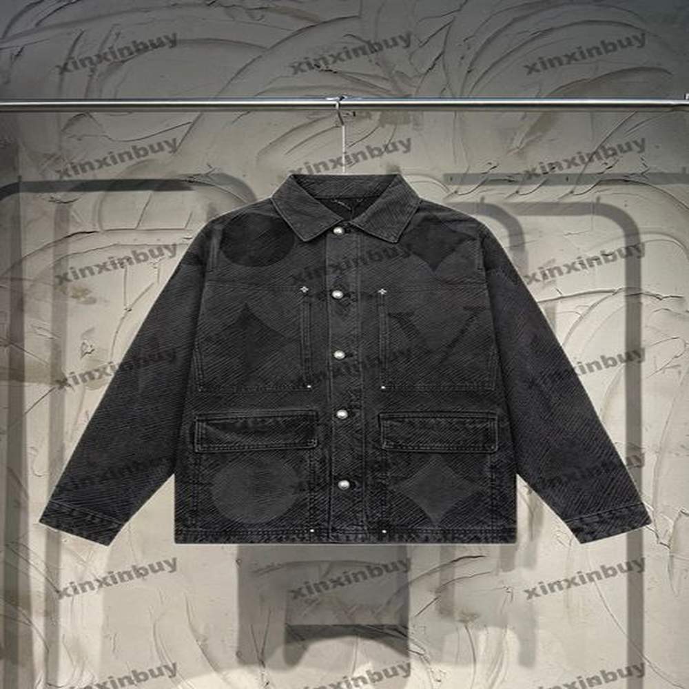 xinxinbuy Men designer Coat Jacket Big Flowers pattern denim fabric long sleeves women gray Black khaki green red S-2XL