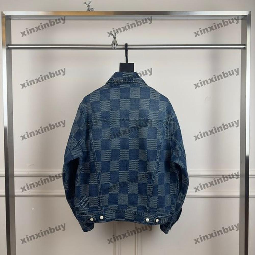 xinxinbuy Men designer Coat Jacket Chessboard pattern denim fabric sets long sleeves women gray Black khaki green red S-2XL