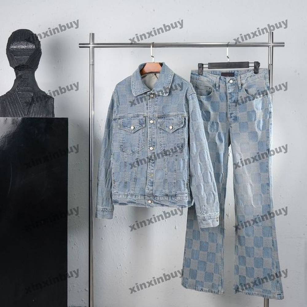 xinxinbuy Men designer Coat Jacket Chessboard pattern Denim jacquard fabric splicing letter sets Denim long sleeve women red green blue blac