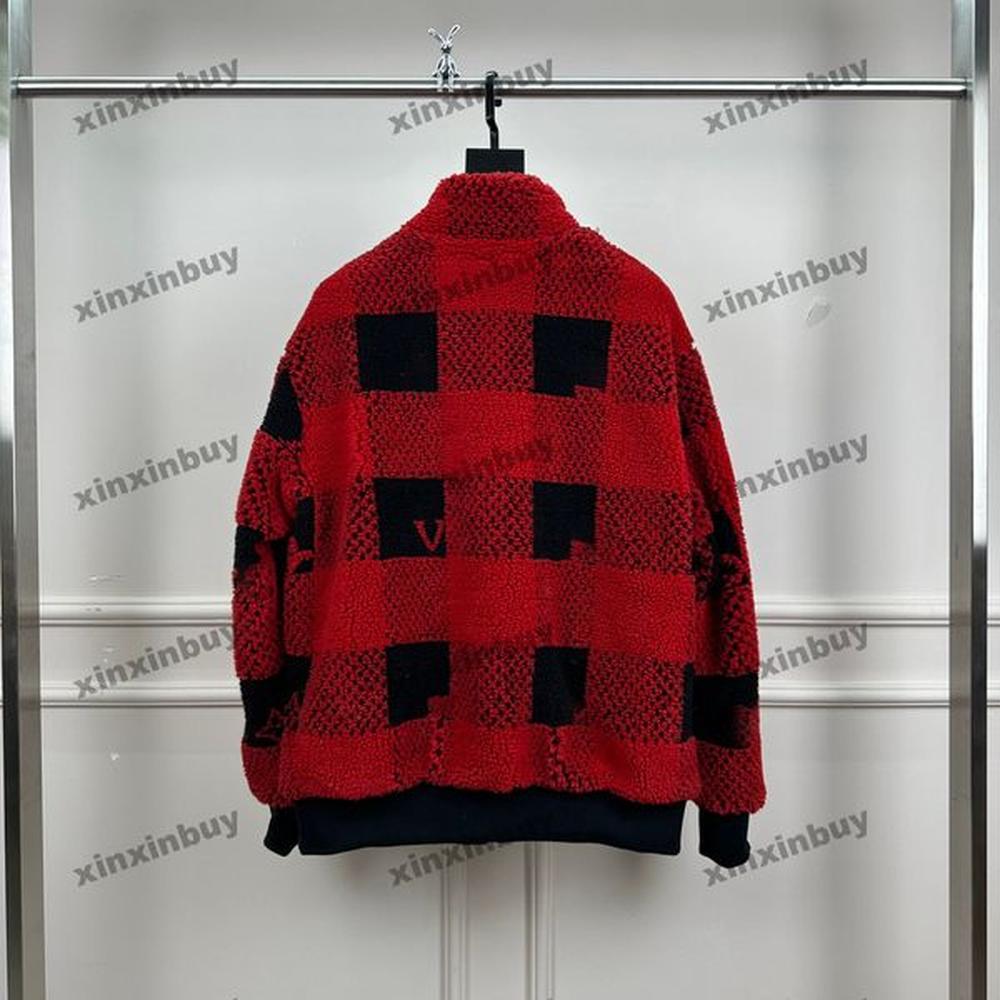 xinxinbuy Men designer Coat Jacket Chessboard pattern Mosaic Granular velvet fabric long sleeves women gray Black khaki green red S-XL