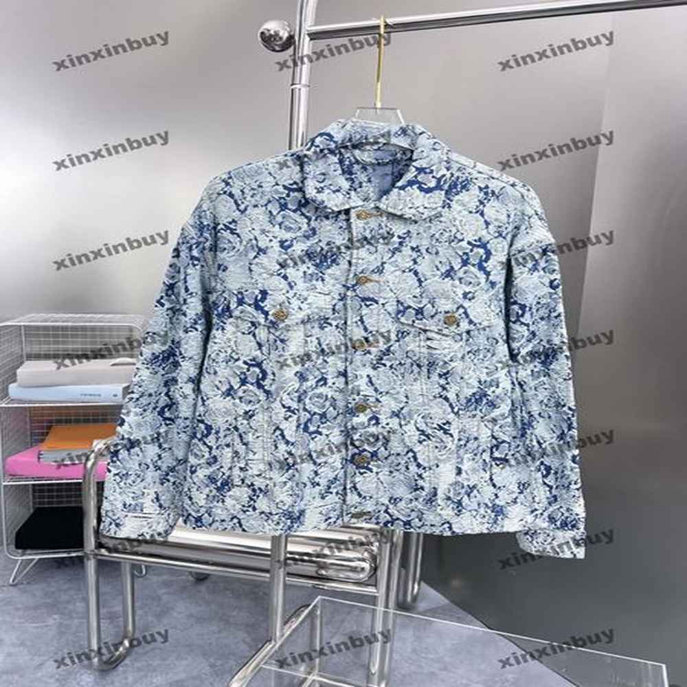 xinxinbuy Men designer Coat Jacket Jacquard flowers hollow out long sleeve women black khaki gray blue XS-2XL