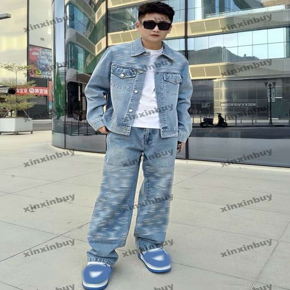 xinxinbuy Men designer Coat Jacket letter flower jacquard denim splicing long sleeves women gray Black khaki green red blue M-3XL