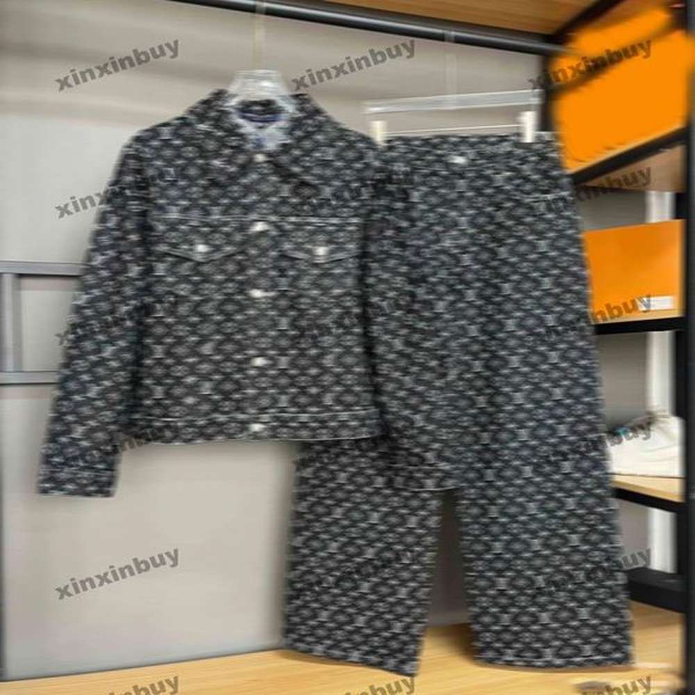 xinxinbuy Men designer Coat Jacket letter pattern jacquard fabric denim sets splicing letter long sleeve women red green blue black M-2XL