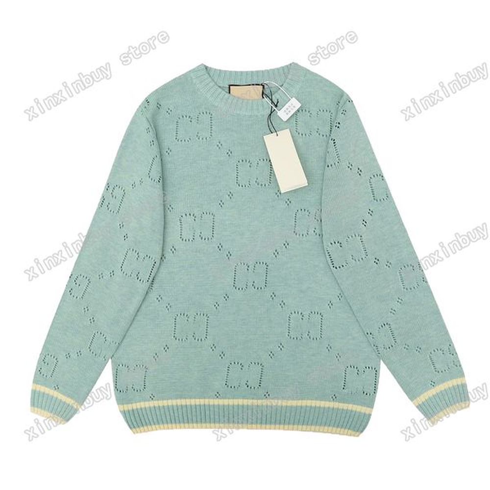 xinxinbuy Men designer Hoodie Sweatshirt Paris Hollow letter jacquard letter sweater women green purple Black brown white grey XS-XL