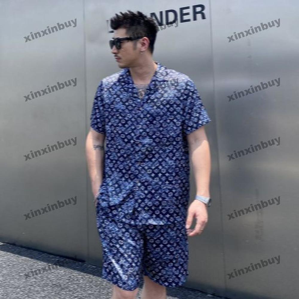 xinxinbuy Men designer Tee t shirt 2024 Italy flower tie dye shirts printing pattern silk sets short sleeve women Gray black khaki M-4XL
