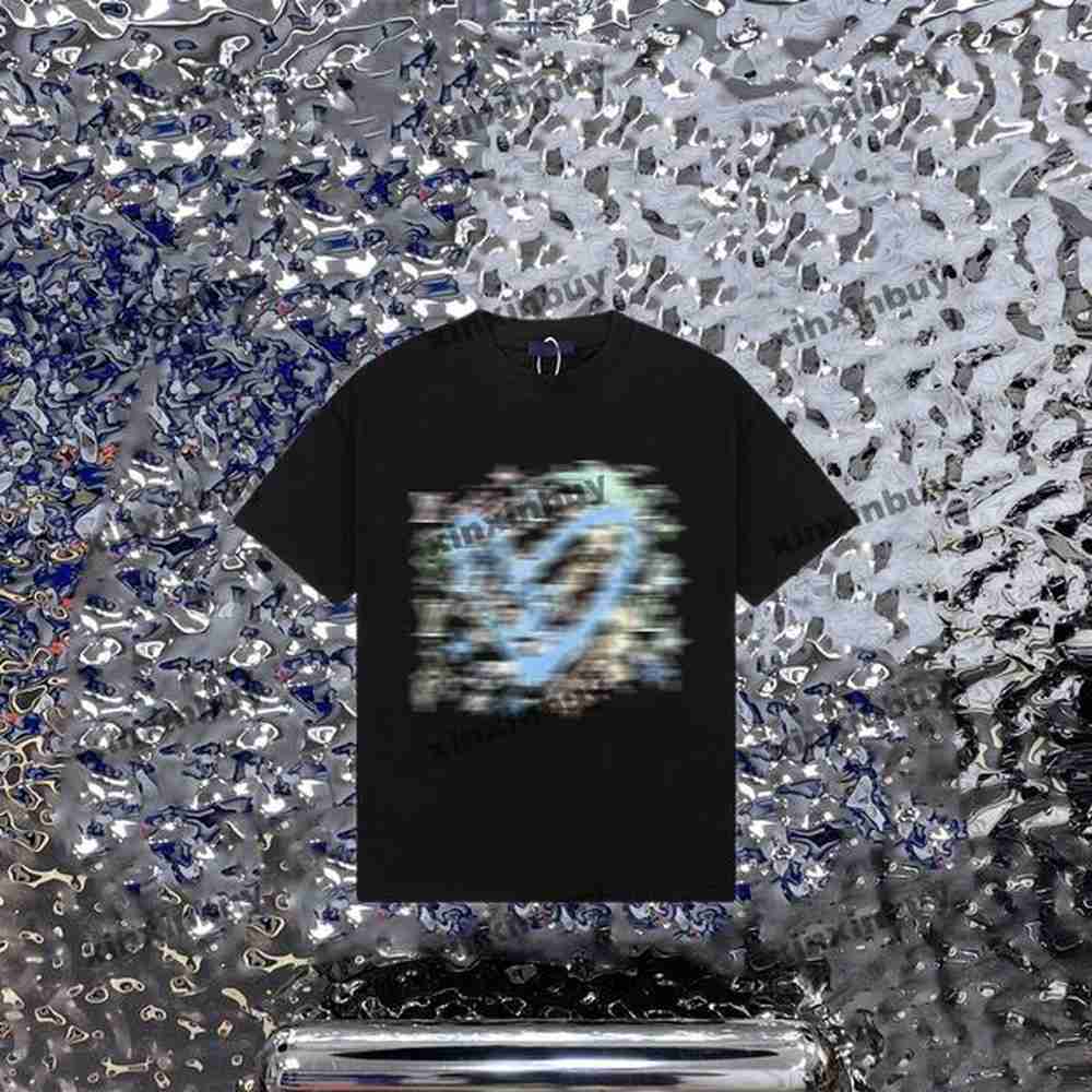 xinxinbuy Men designer Tee t shirt 23ss pastel Graffiti letter print fabric pattern short sleeve cotton women black brown M-3XL