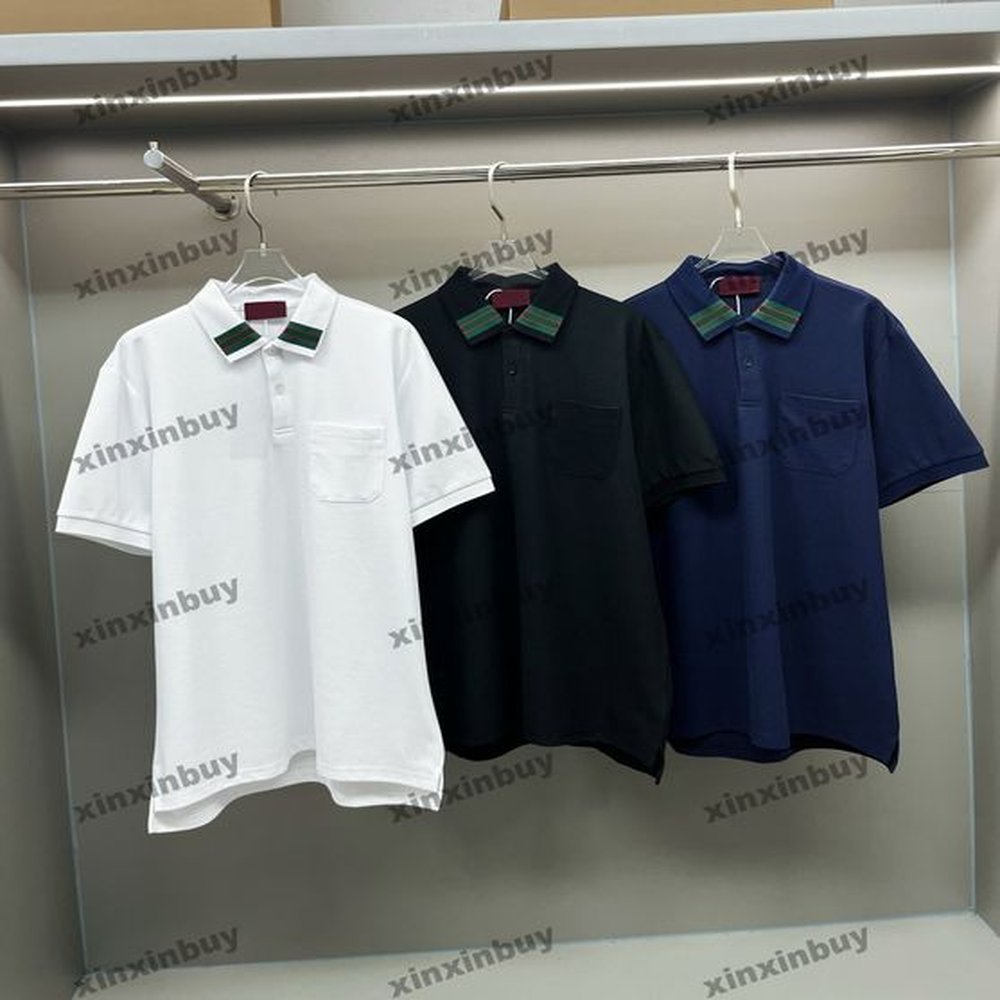 xinxinbuy Men designer Tee t shirt 25ss Striped collar collar Letter jacquard short sleeve cotton women white red blue black yellow loose M-
