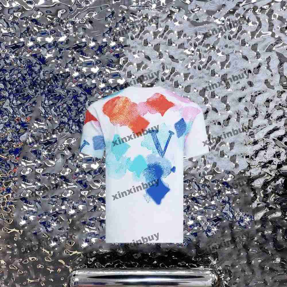 xinxinbuy Men designer Tee t shirt 23ss water color tie dye pattern short sleeve cotton women brown white yellow 321133 XS-XL