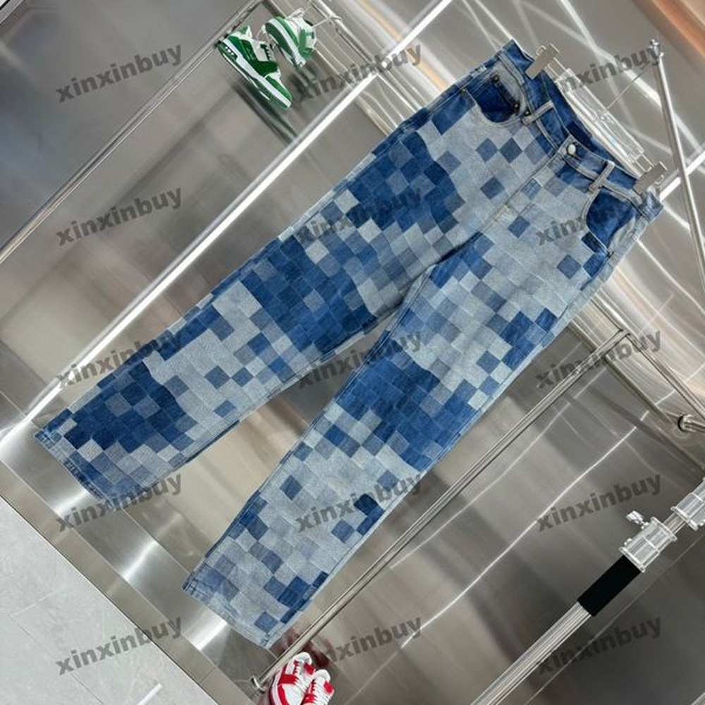 xinxinbuy Men women designer pant Chessboard grid mosaic sets letter jacquard denim Spring summer Casual pants Black blue green red Apricot