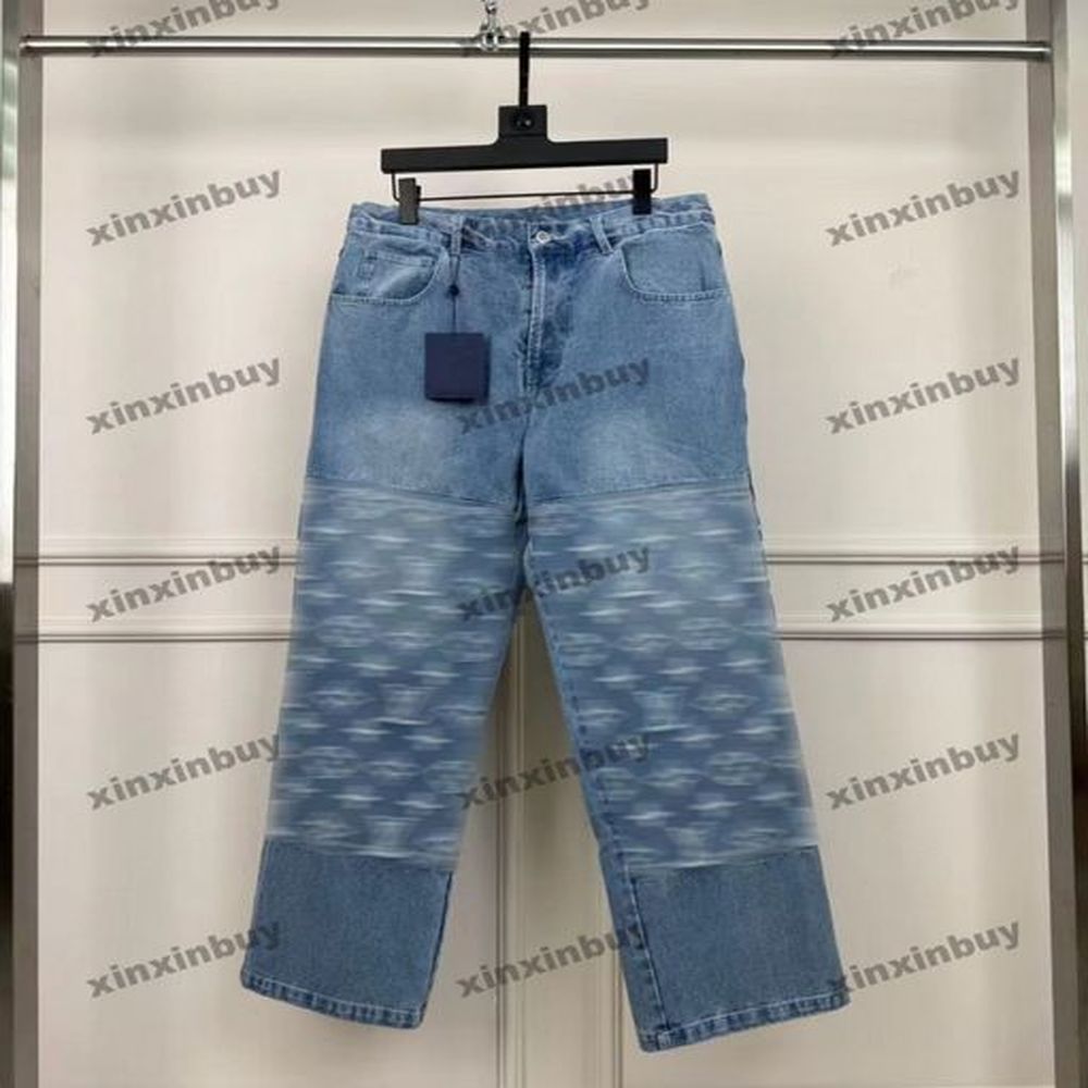 xinxinbuy Men women designer pant paris splicing letter jacquard fabric denim Spring Casual pants Black blue green red S-XL