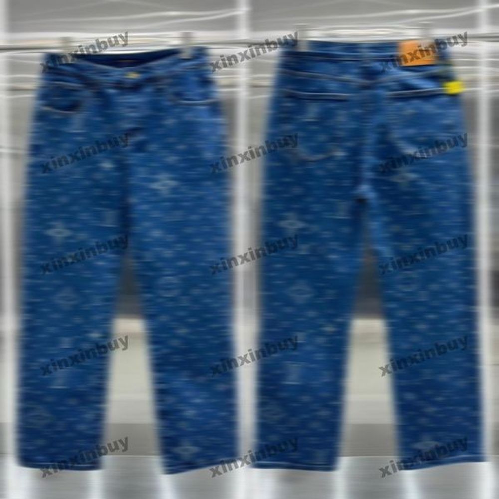 xinxinbuy Men women designer pant washing Letter flower jacquard denim Spring Casual pants Black blue green red XS-2XL