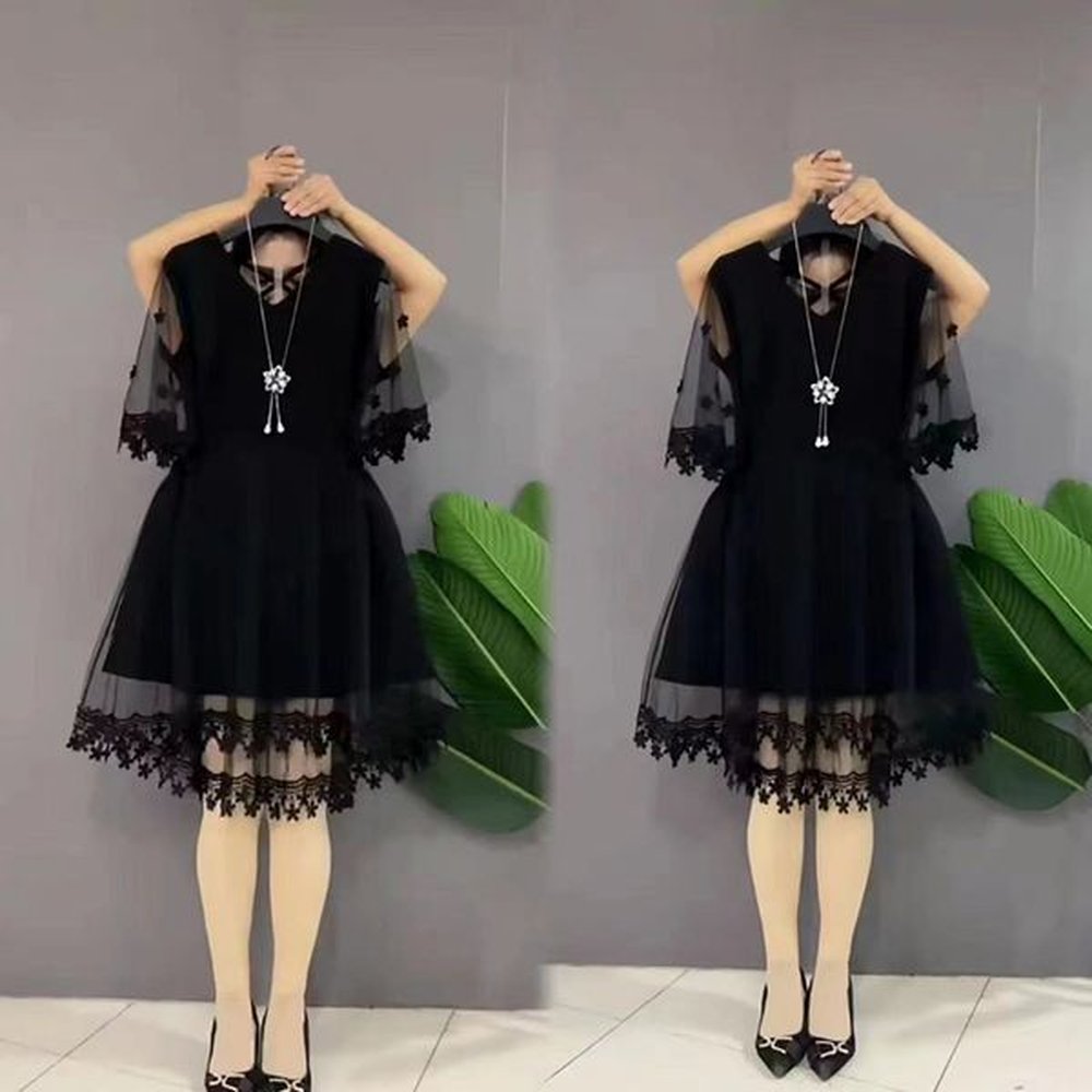 xl designer plussize vneck dress summer midlength dress simple temperament