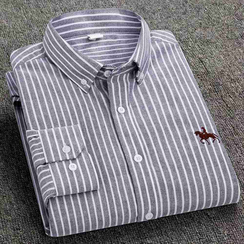 6XL Pure Color Striped / Plaid Longsleeve Shirt for Men Dress Shirts Cotton Oxford Business Oversized Button Up Shirt Men's Casual Shir