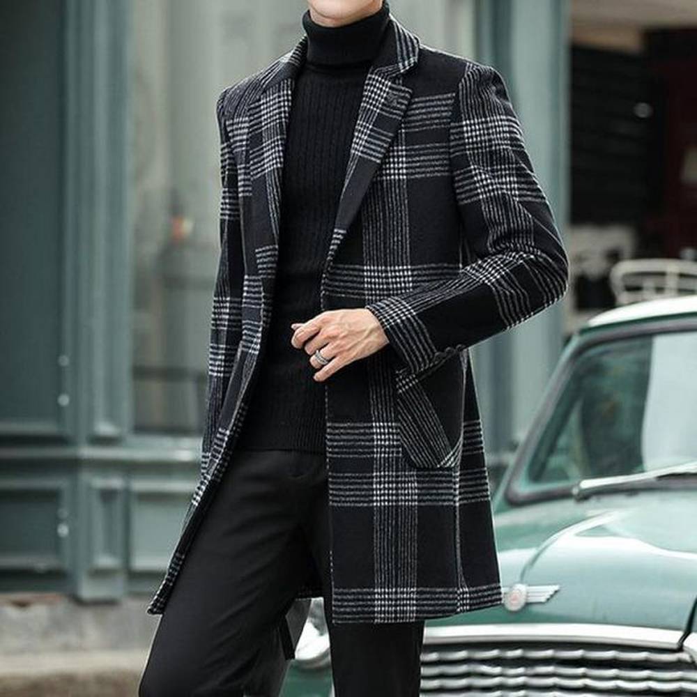 5xl 2020 Winter Vintage Woll Trench Coat Mens Plaid Parka Mens Long Jackets Retro Overcoat Elegant Gentleman Coats Large Size
