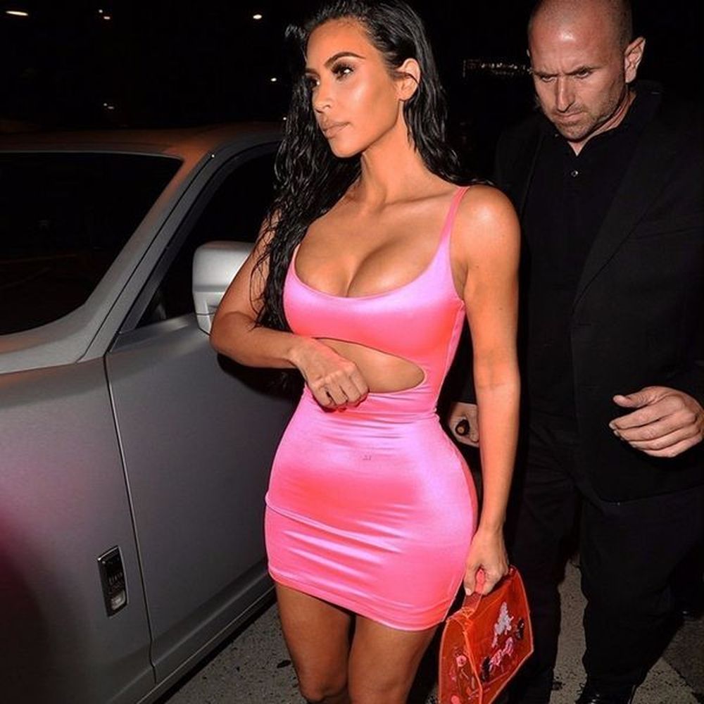 xohvera kim kardashian satin pink bodycon dress women backless mini