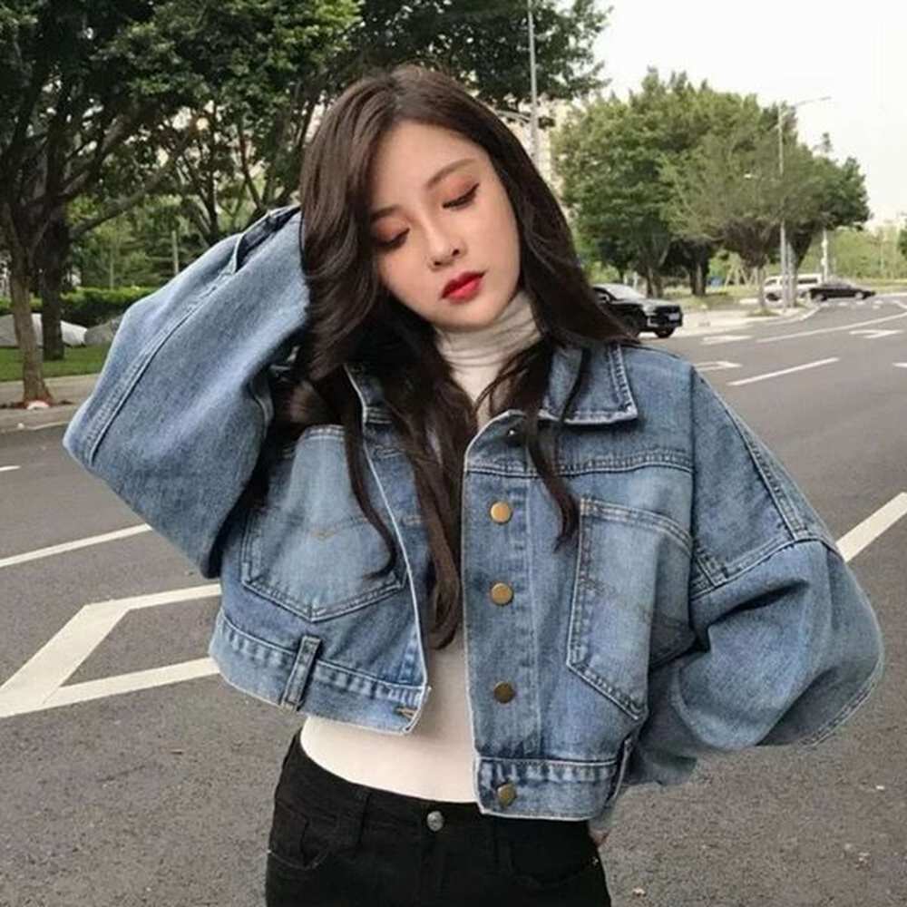 xpqbb cropped denim women korean fashion back split buttons up