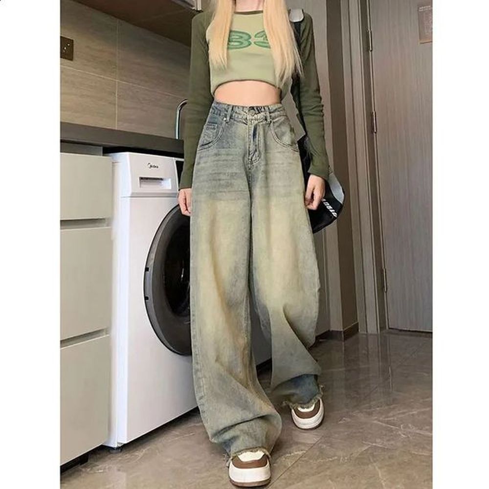 xpqbb womens wide leg denim pants retro s street clothing