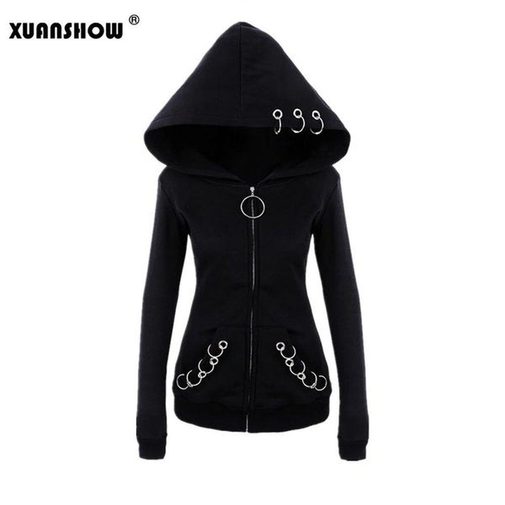 xuanshow women hoodies gothic punk iron ring sweatshirts autumn winter