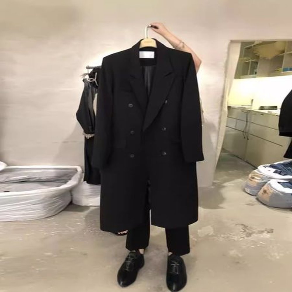 X142Women's suit jacket spring and autumn Korean style internet celebrity loose double-breasted trench coat casual