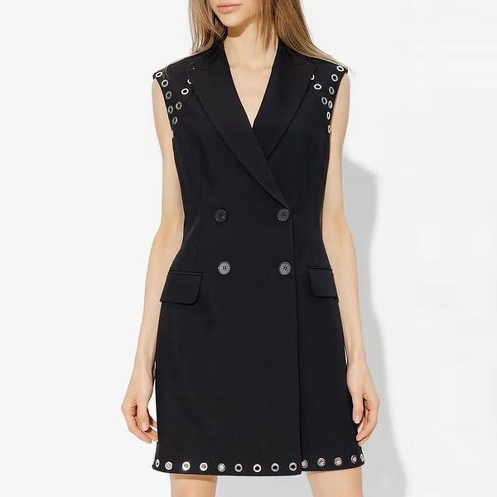xxl milan runway summer dress sleeveless lapel neck