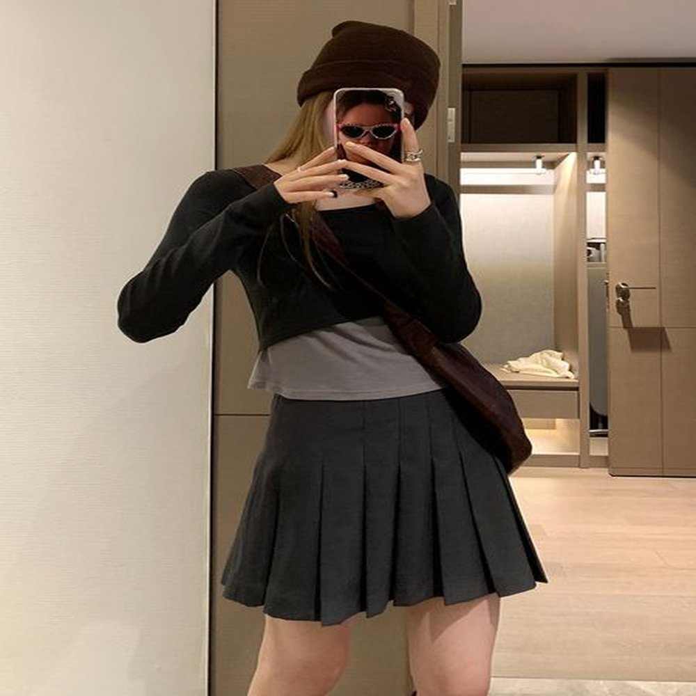 y retro pleated suit skirt autumn new small high