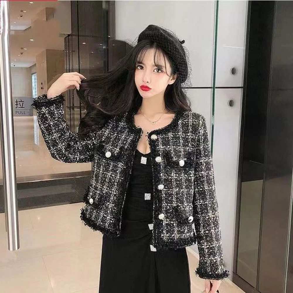 y tweed jacket women coat long sleeve blazer crop short