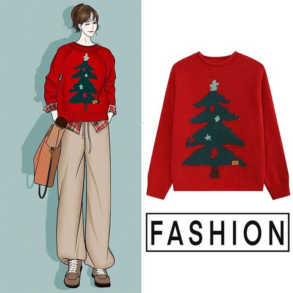 year christmas tree jacquard womens oneck thick zipper australian wool