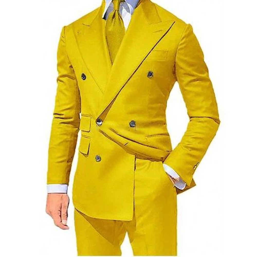 Yellow mens set 2-piece fashionable new mens casual boutique business formal wedding groom set jacket Trouser 2024 W241123