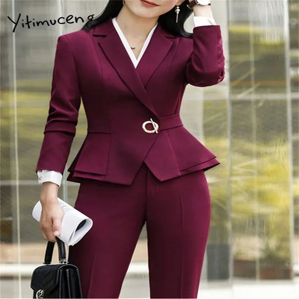 yitimuceng solid piece sets office wear women fashion folds