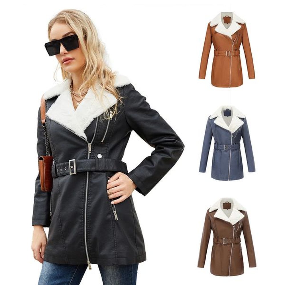 yjkdyk autumn winter womens jacket velvet leather for women double