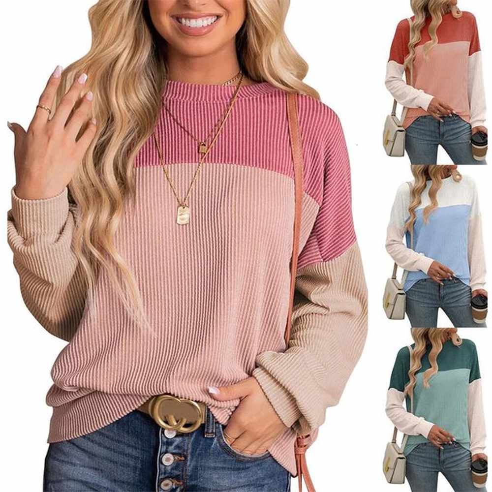 yjkdyk spring autumn womens tops round neck twisted stripe color