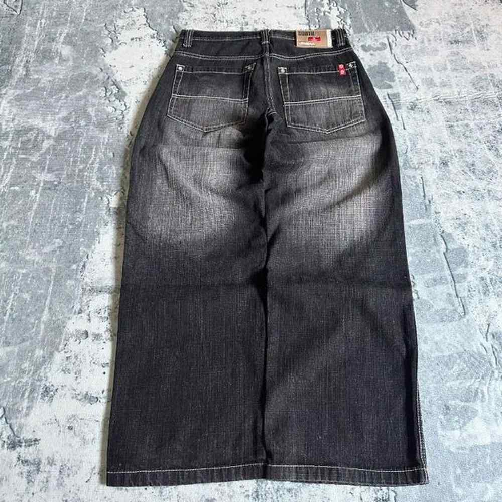 yk american new fashion solid color black washed baggy jeans