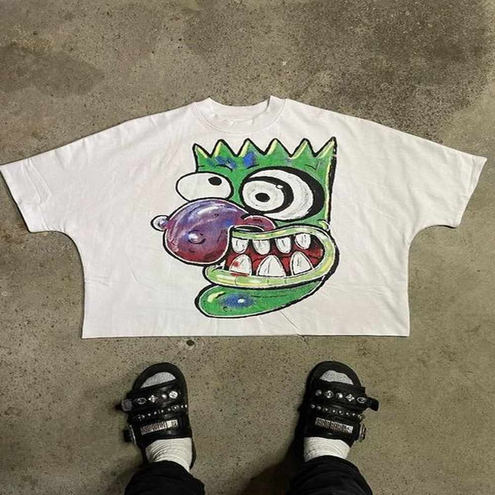 Y2K American vintage cartoon print short sleeve T-shirt Men Harajuku fashion High street couple oversized casual shirt 241220