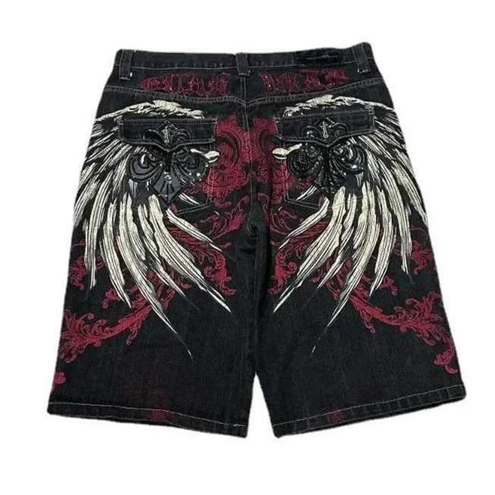 Y2K Baggy Shorts Womens New Wing Embroidered Denim Shorts Vintage Harajuku Hip Hop Gothic Punk Gothic Wide Leg Pants Street WearXJ241206