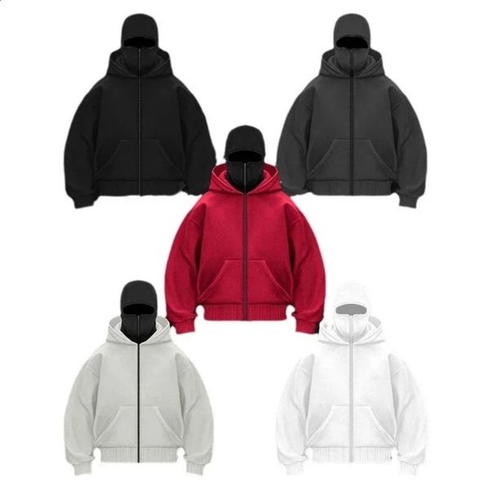 Y2k Balaclava Hoodie Mens Womens Harajuku Soild Color Ninja Sweatshirt Hip Hop Splicing Retro Winter Streetwear Couple Tops 250113