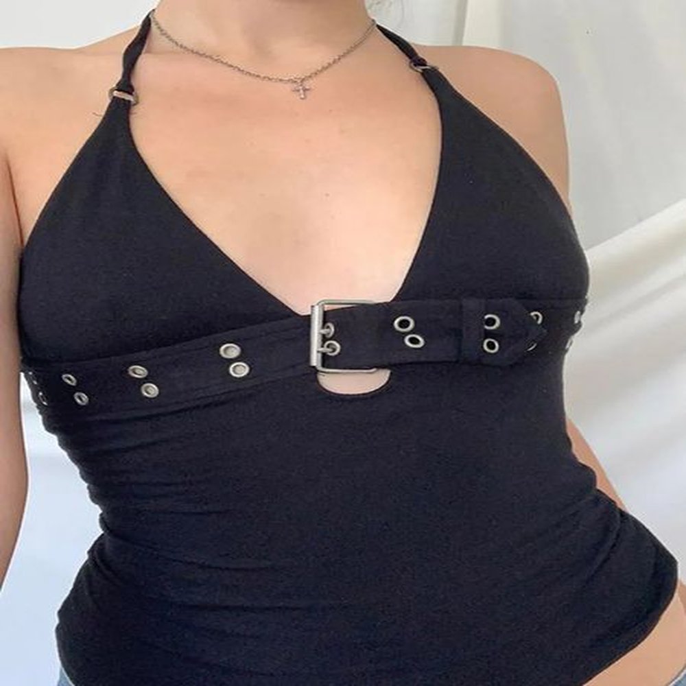 yk bandage crop top black backless top lace up cute