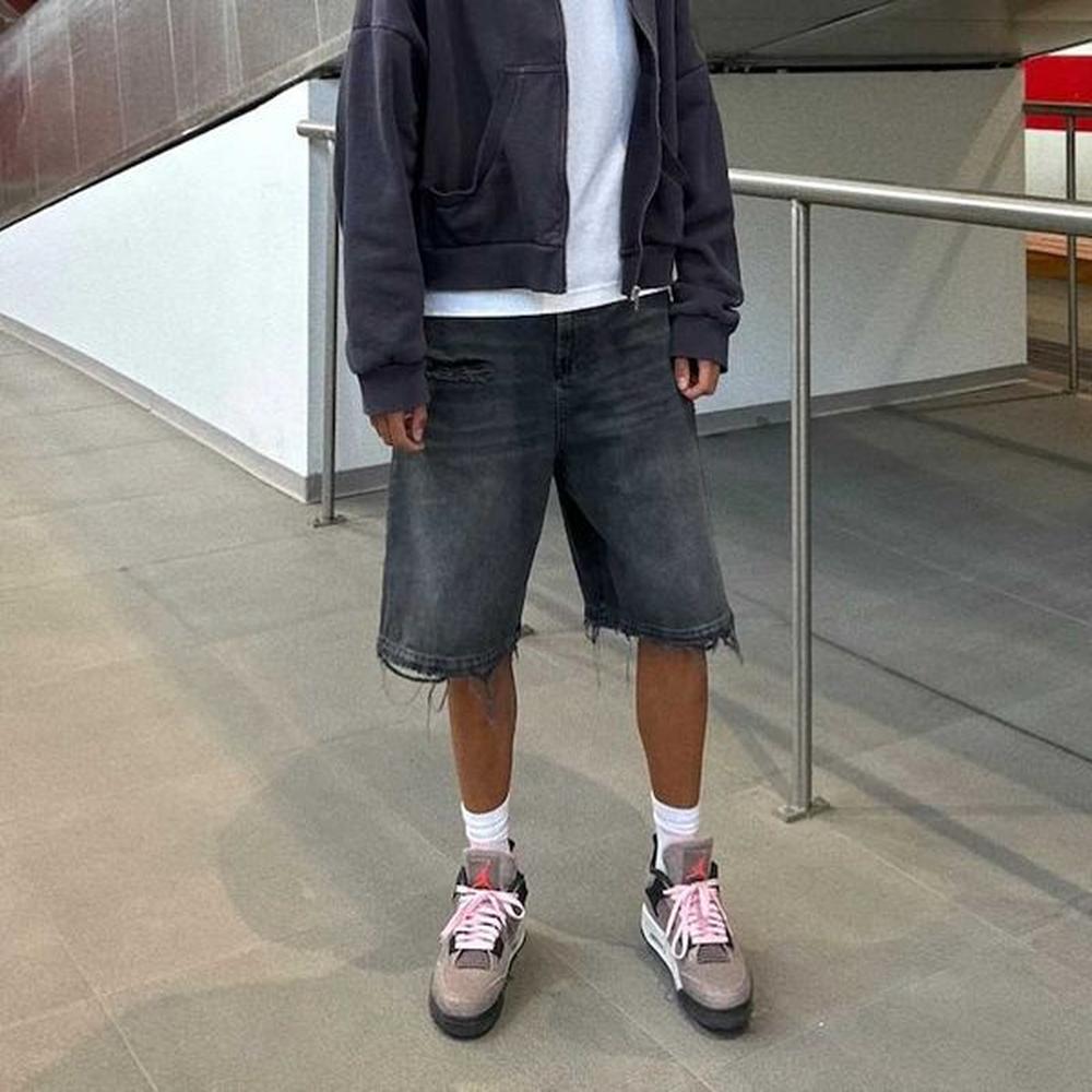 Y2k Black Punk Washed Baggy Work Shorts Men Women Fashion Hip Hop Ripped Hole Denim Shorts Vintage Raw Edge Jorts StreetwearXJ250114
