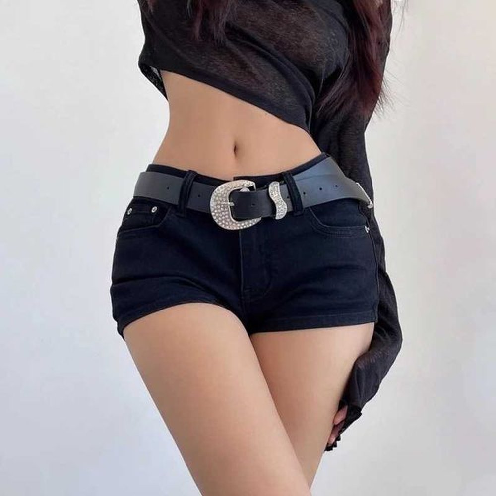 yk black sexy gothic denim shorts women skinny high street