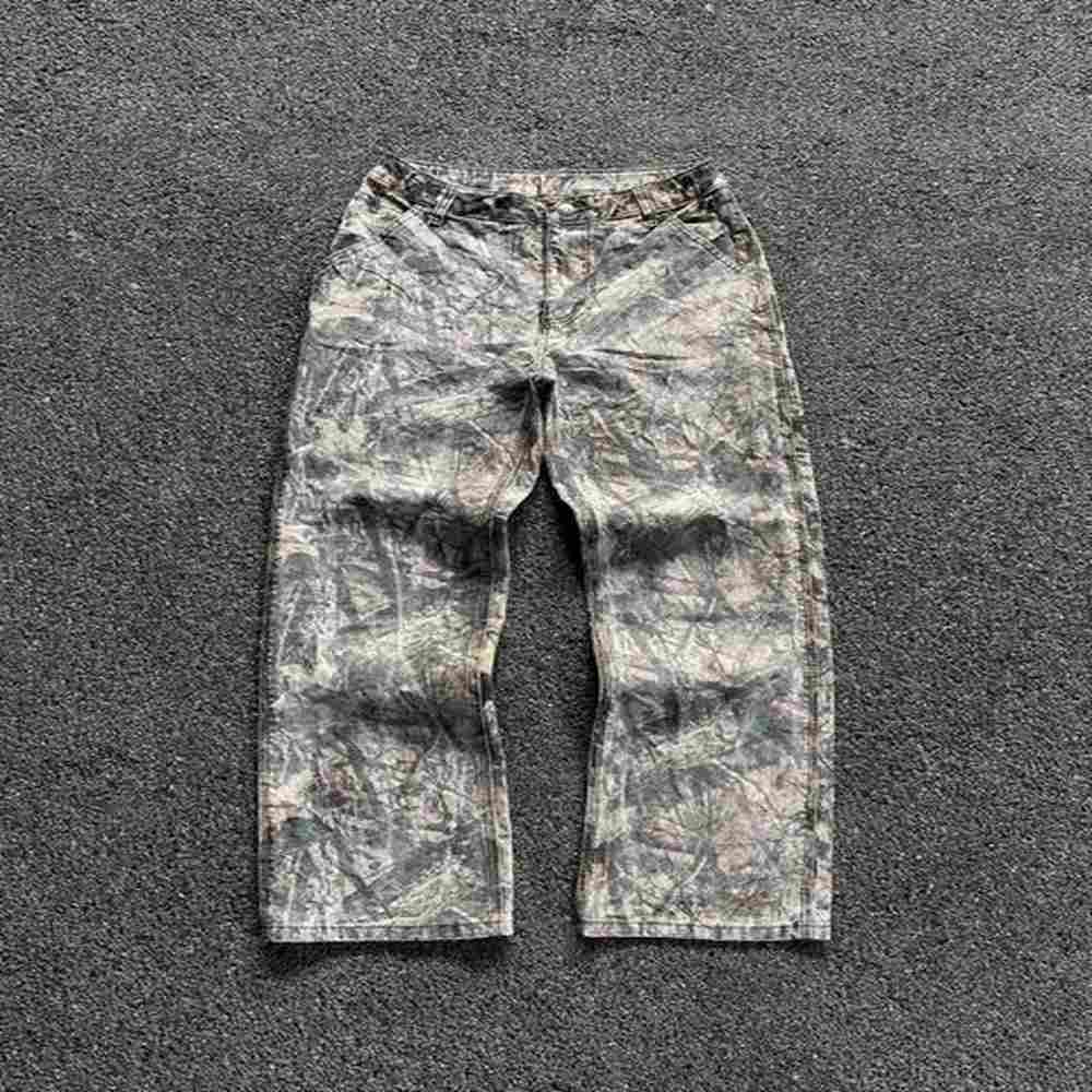 Y2k Camouflage Jeans American Hip Hop Retro Oversize Denim Pants Fashion Men Clothing Straight Leg Wide Leg Jeans Streetwear 241214