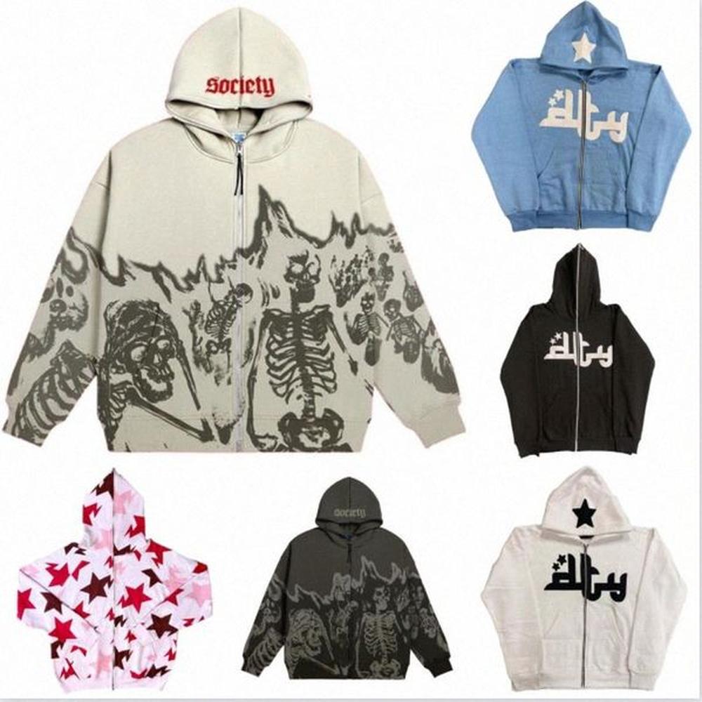 Y2K Designer Mens Men Hoodies Star Print Zip Up Long Sleeve Hooded Sweatshirts Gothic Grunge Jackets Coat Haruku Streetwear over k0x1#