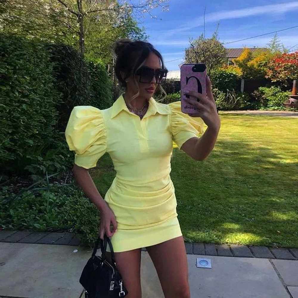 yk european and american summer short bubble sleeve tight dress