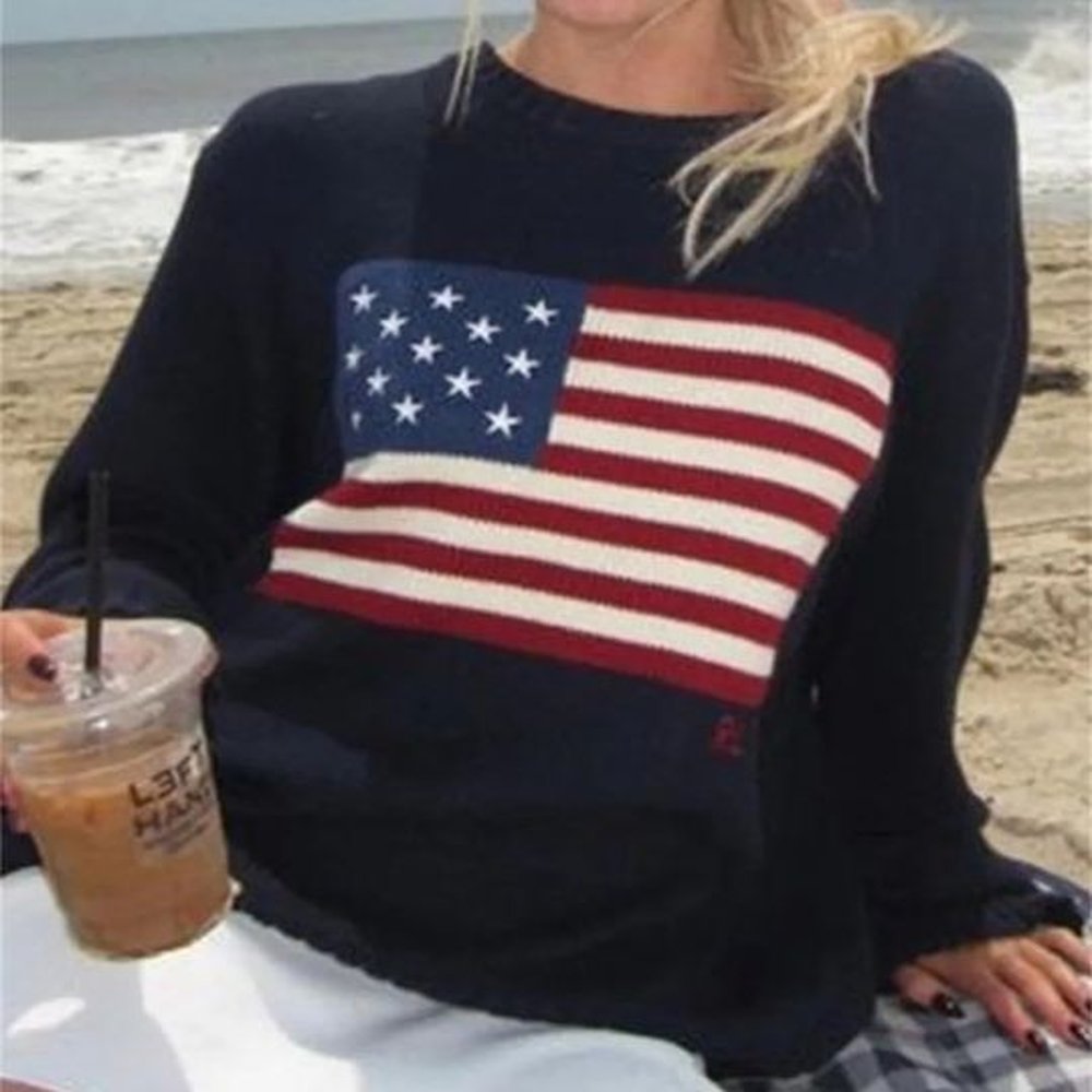 yk flag knit women sweaters hip hop streetwear long sleeve