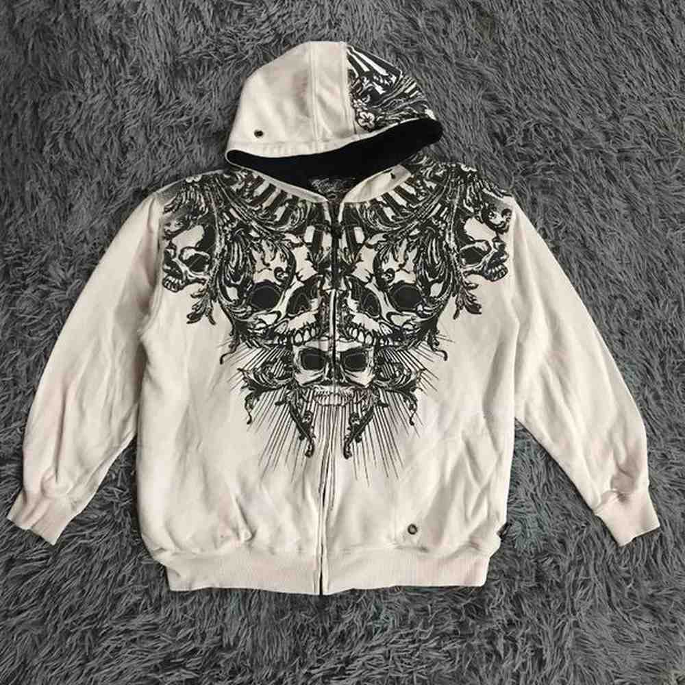 Y2K Harajuku Fashion Oversized Black Skull Print Zipper Sweater Men Street Vintage Hip Hop Casual Joker Sports Hoodies 241127