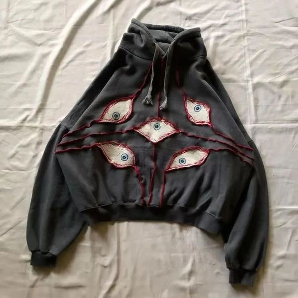 yk hoodie hip hop gothic eye patchwork loose pullover womens