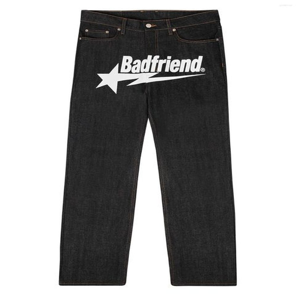 Y2k Jean Hip Hop Badfriend Letter Printing Baggy Black Pants Harajuku Fashion Punk Rock Wide Foot Trousers Streetwear