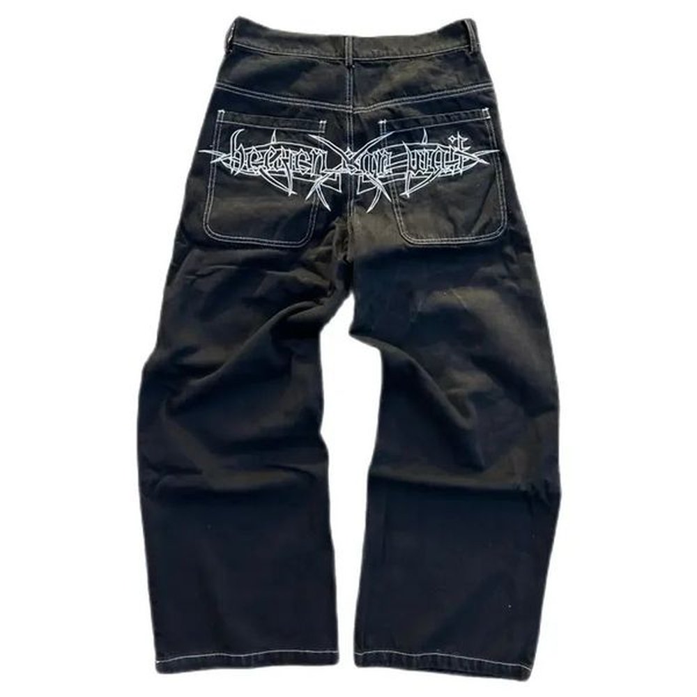Y2K Jeans Harajuku Retro Skull Graphic Baggy Jeans Black Pants Mens Punk Rock Hip Hop Gothic Wide Leg Trousers Streetwear 240704