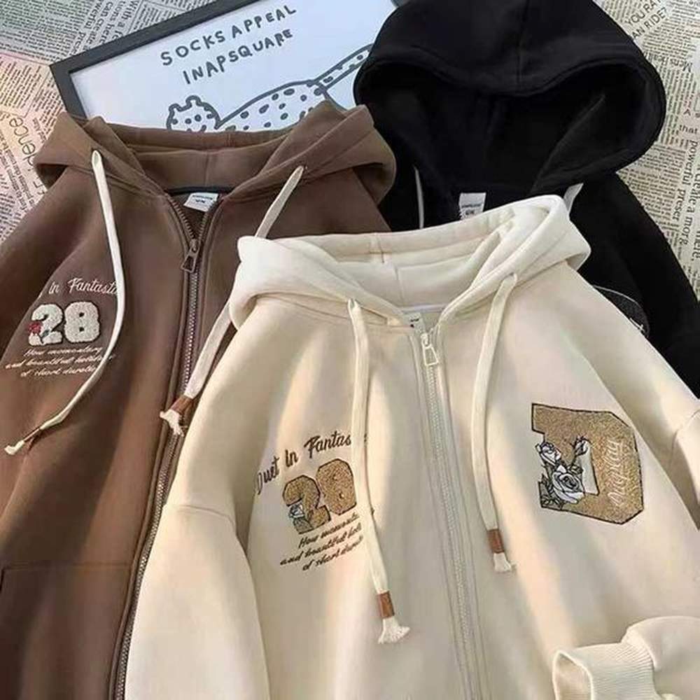yk long sleve loose jacket womens gothic embroidered hoodie retro